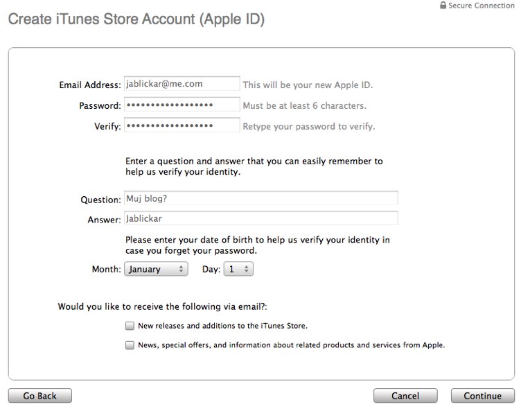 itunes_email itunes email Jak si založit US iTunes Store (AppStore) účet zdarma