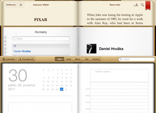 ibooks kontakty kalendar 500x365   iOS 5 a jeho nekonzistentní uživatelské rozhraní