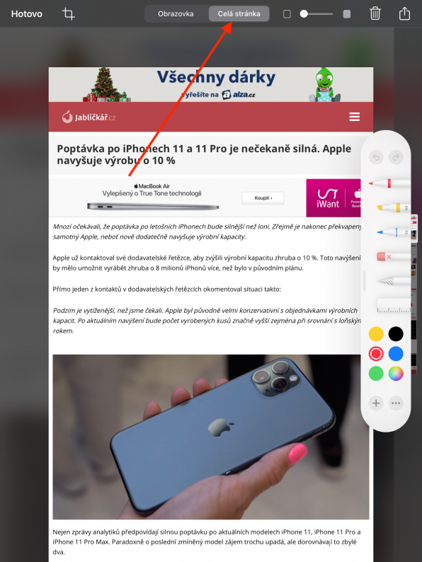 Všechny způsoby, jak na iPadu pořídit screenshot Náhled
