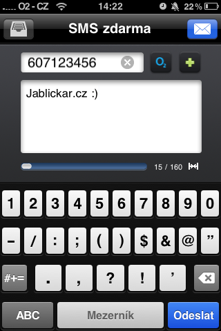 České SMS   vyplněný formulář