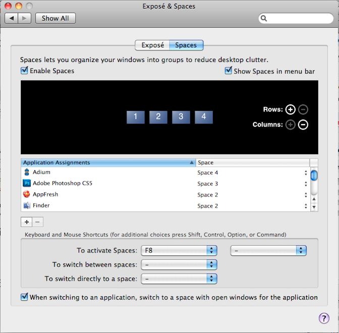 Spaces Prefs