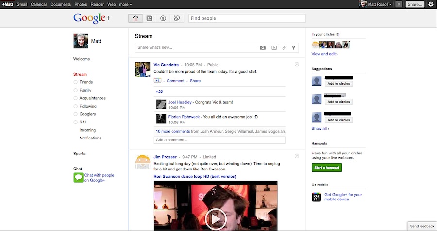 google google plus stream
