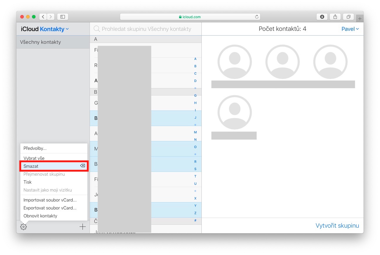 Jak hromadne smazat kontakty?