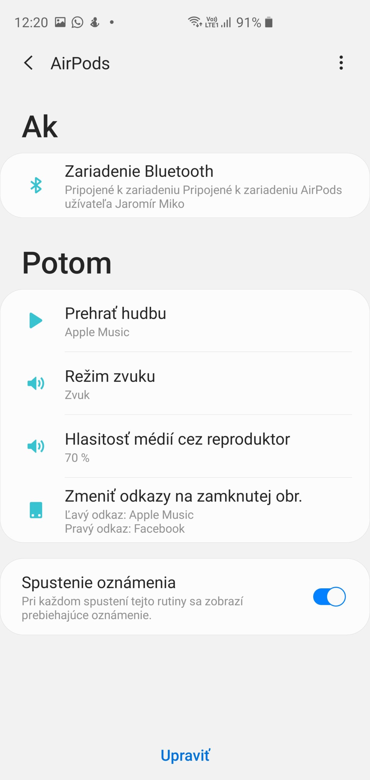 Bixby Routines rezim AirPods