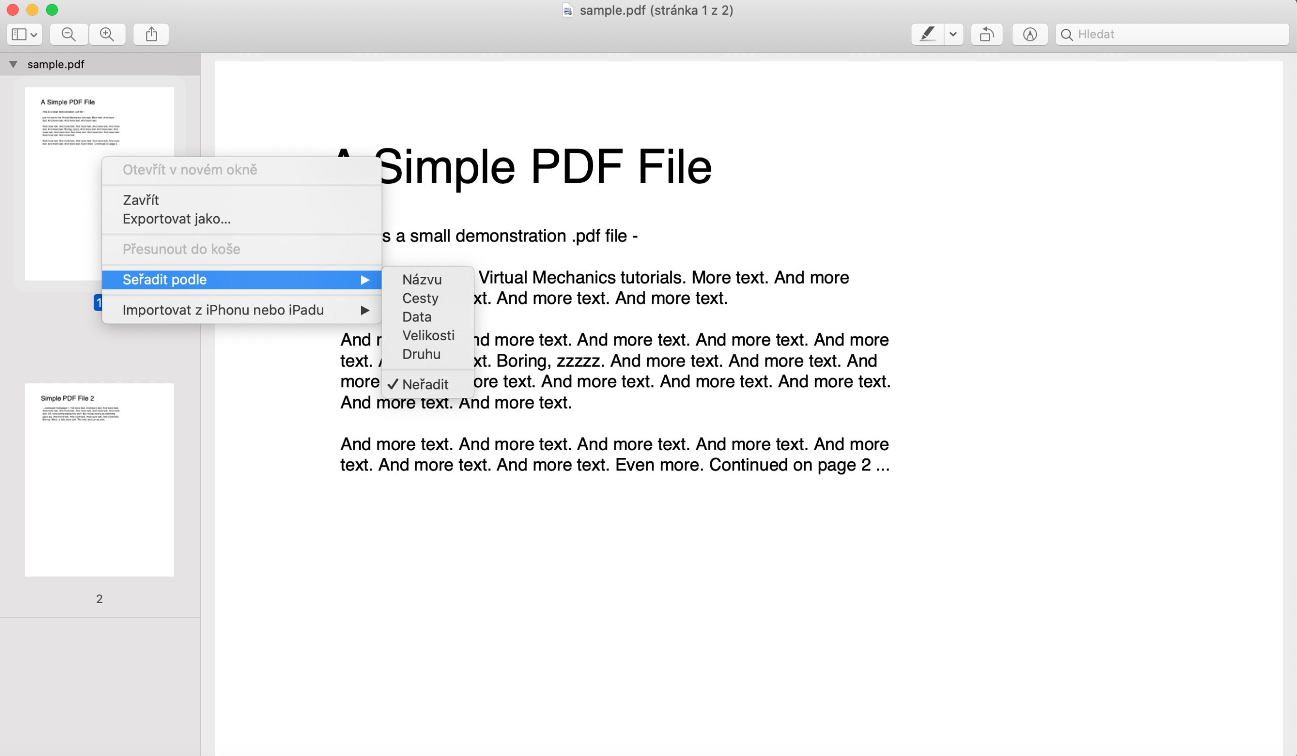 Nahled macOS seradit nahledy