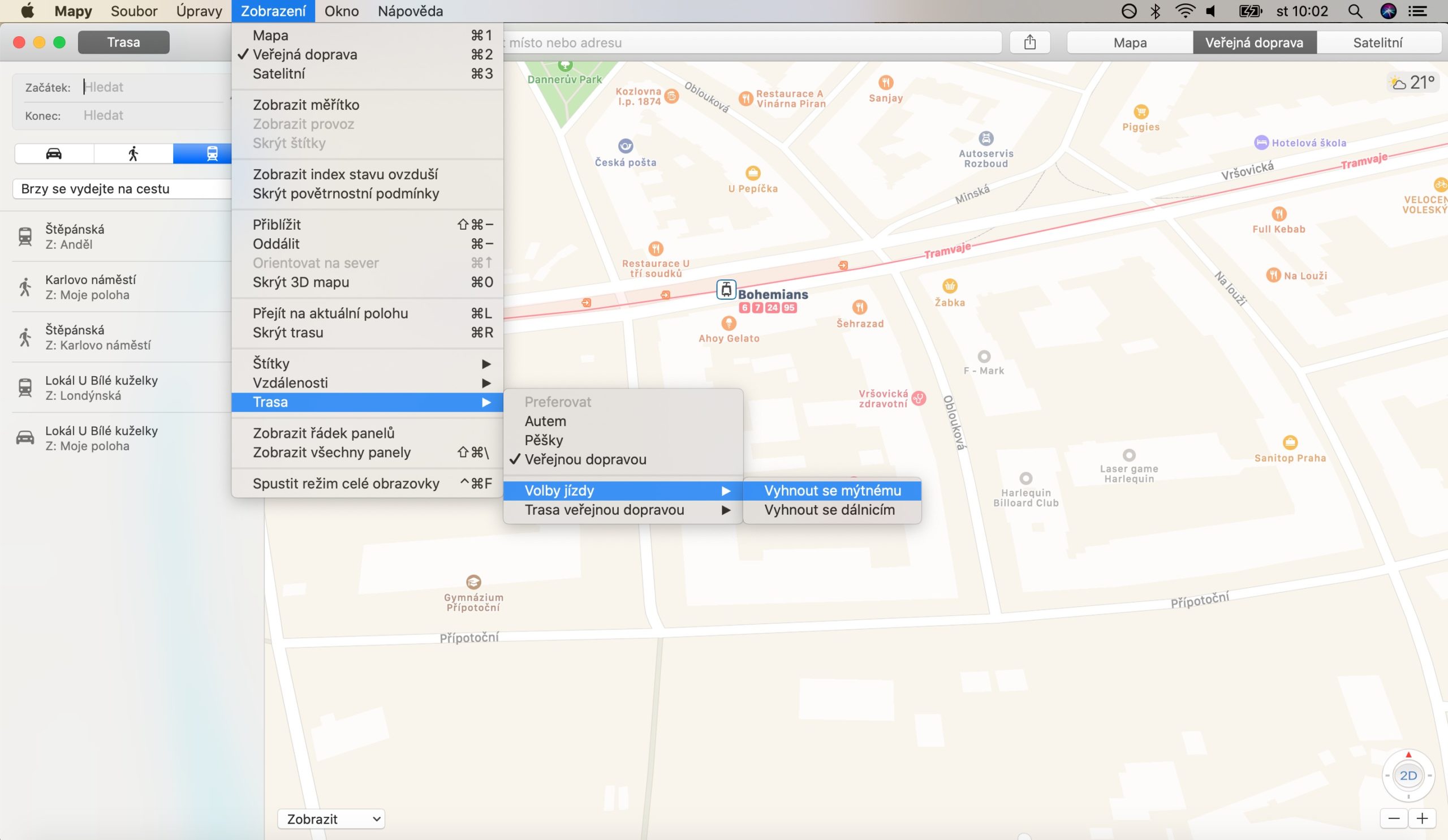 Mapy Mac volby trasy