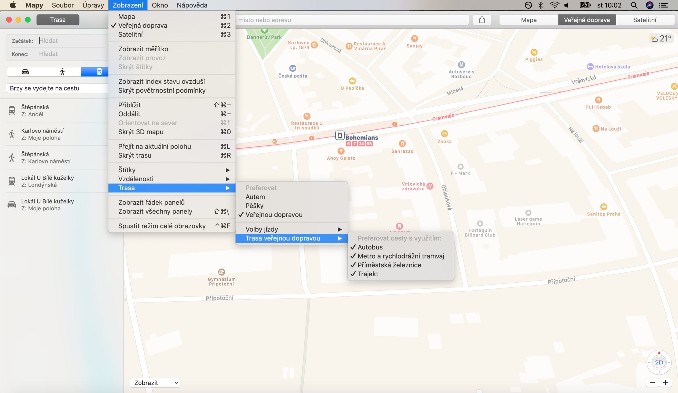 Mapy Mac volby trasy