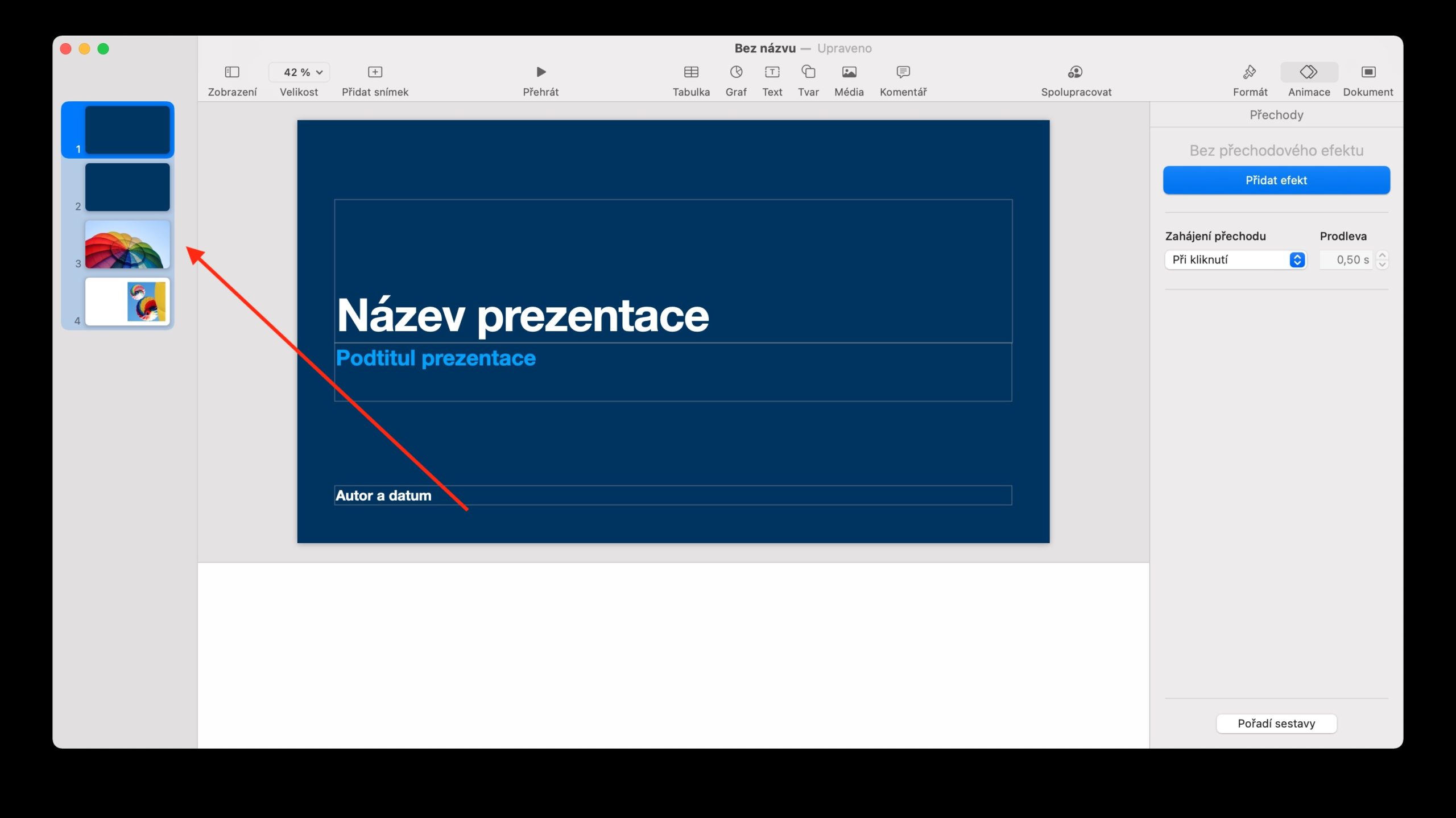 Keynote Mac pridat efekt