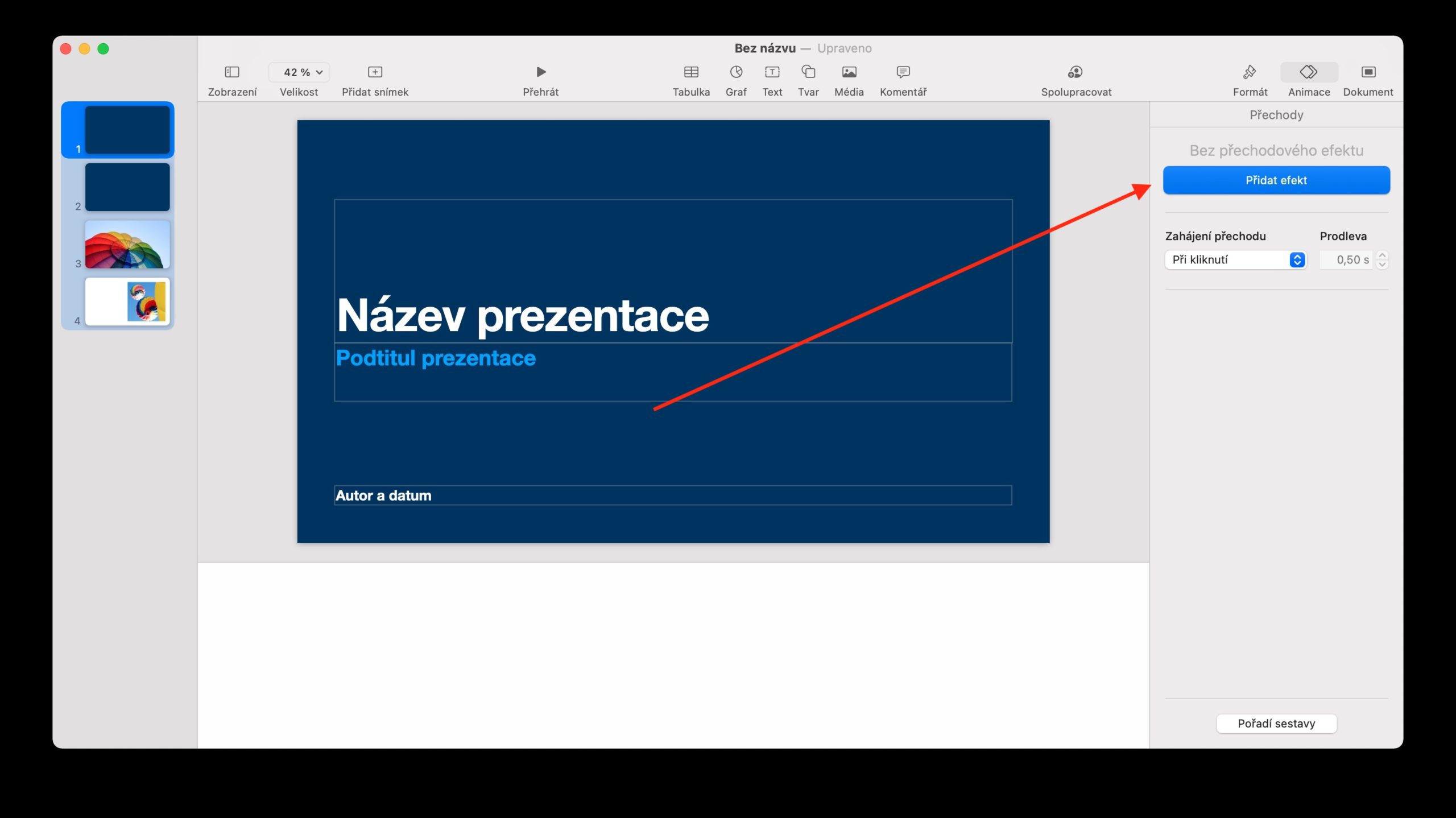 Keynote Mac pridat efekt