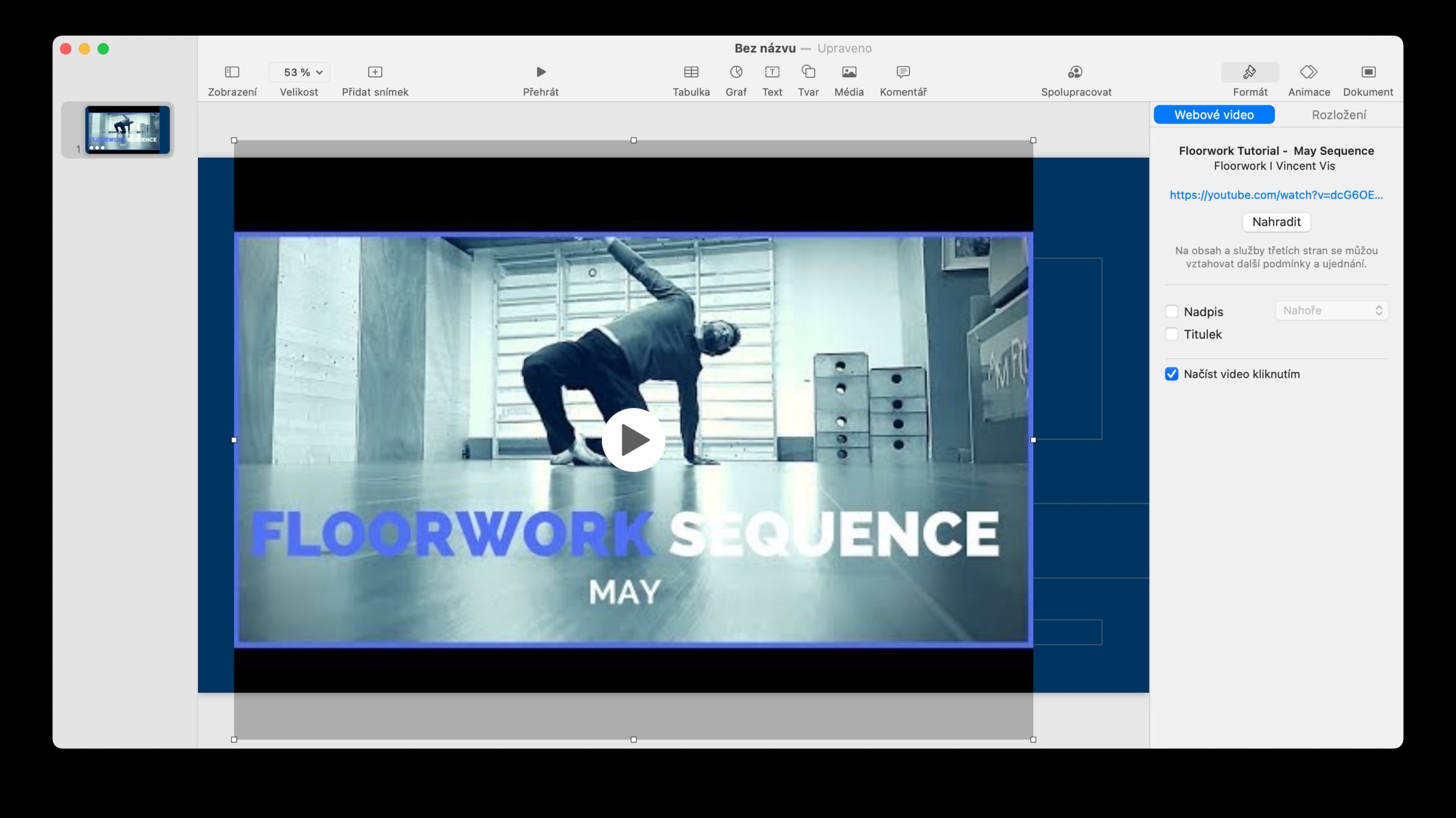 Keynote Mac pridat video