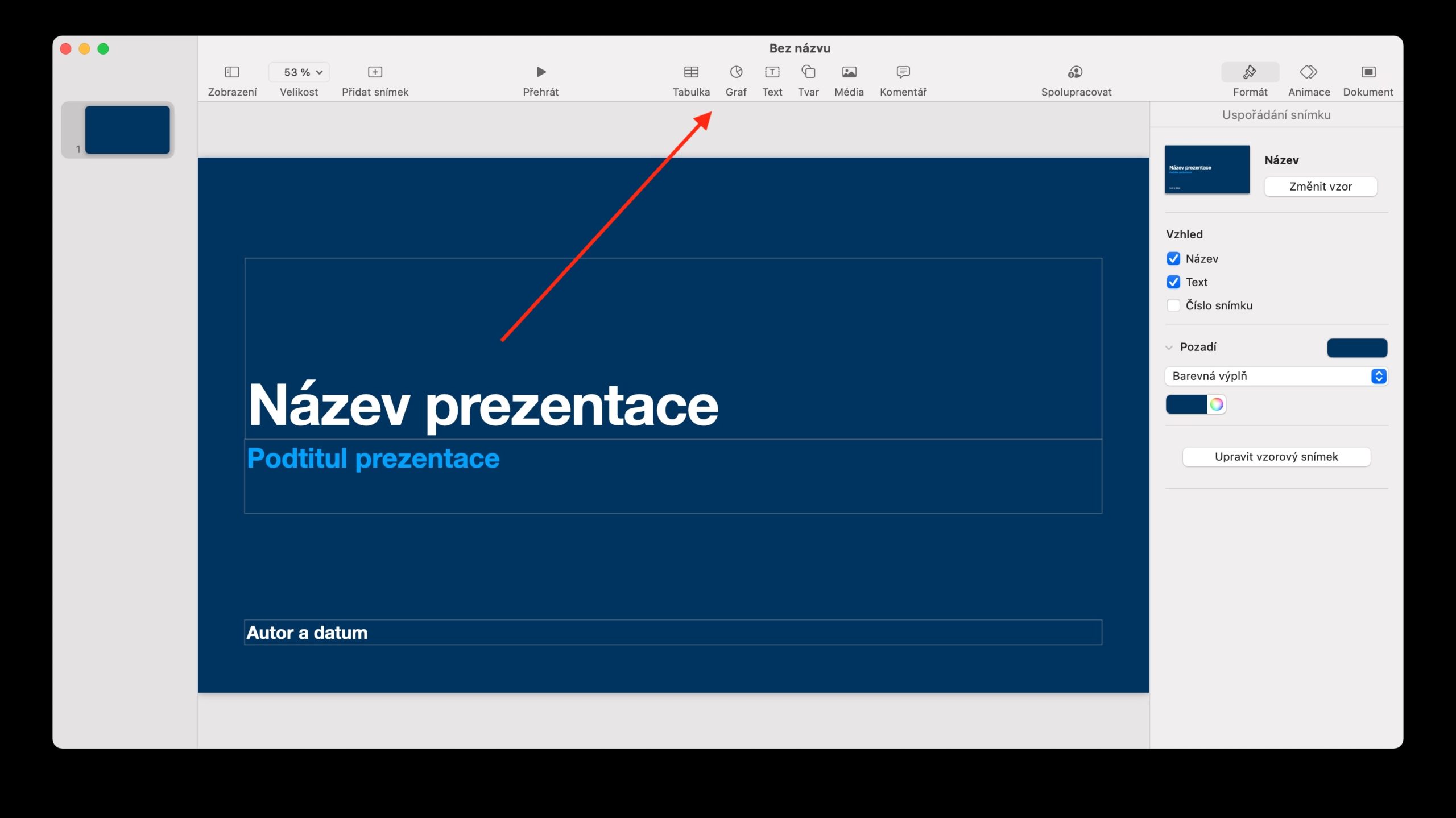 Keynote Mac tabulky grafy
