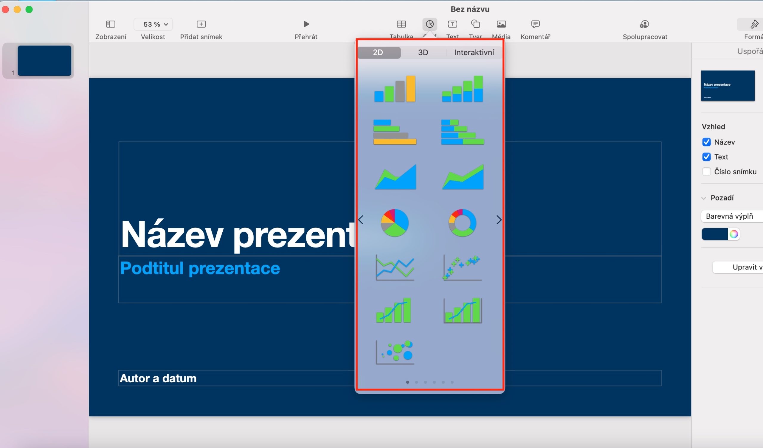 Keynote Mac tabulky grafy