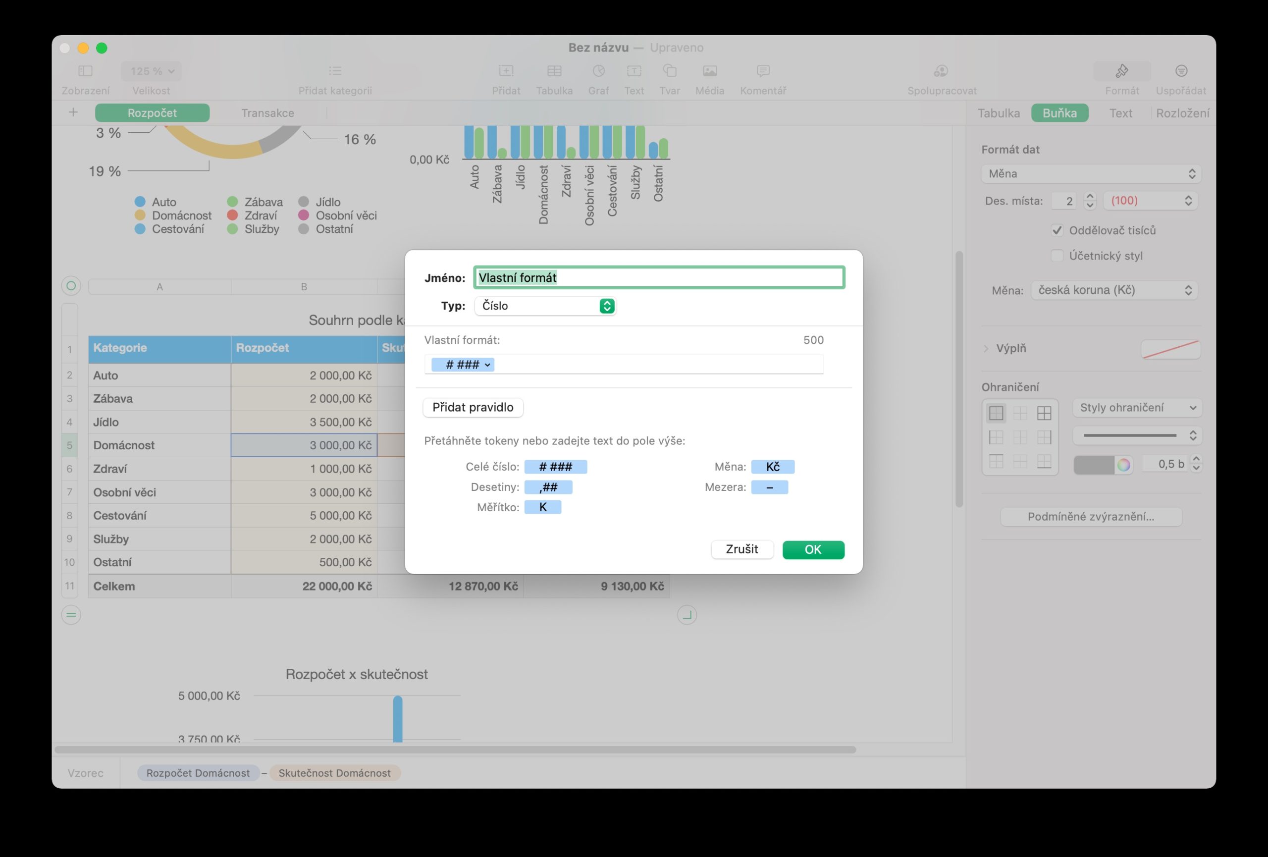 Numbers Mac formar bunky