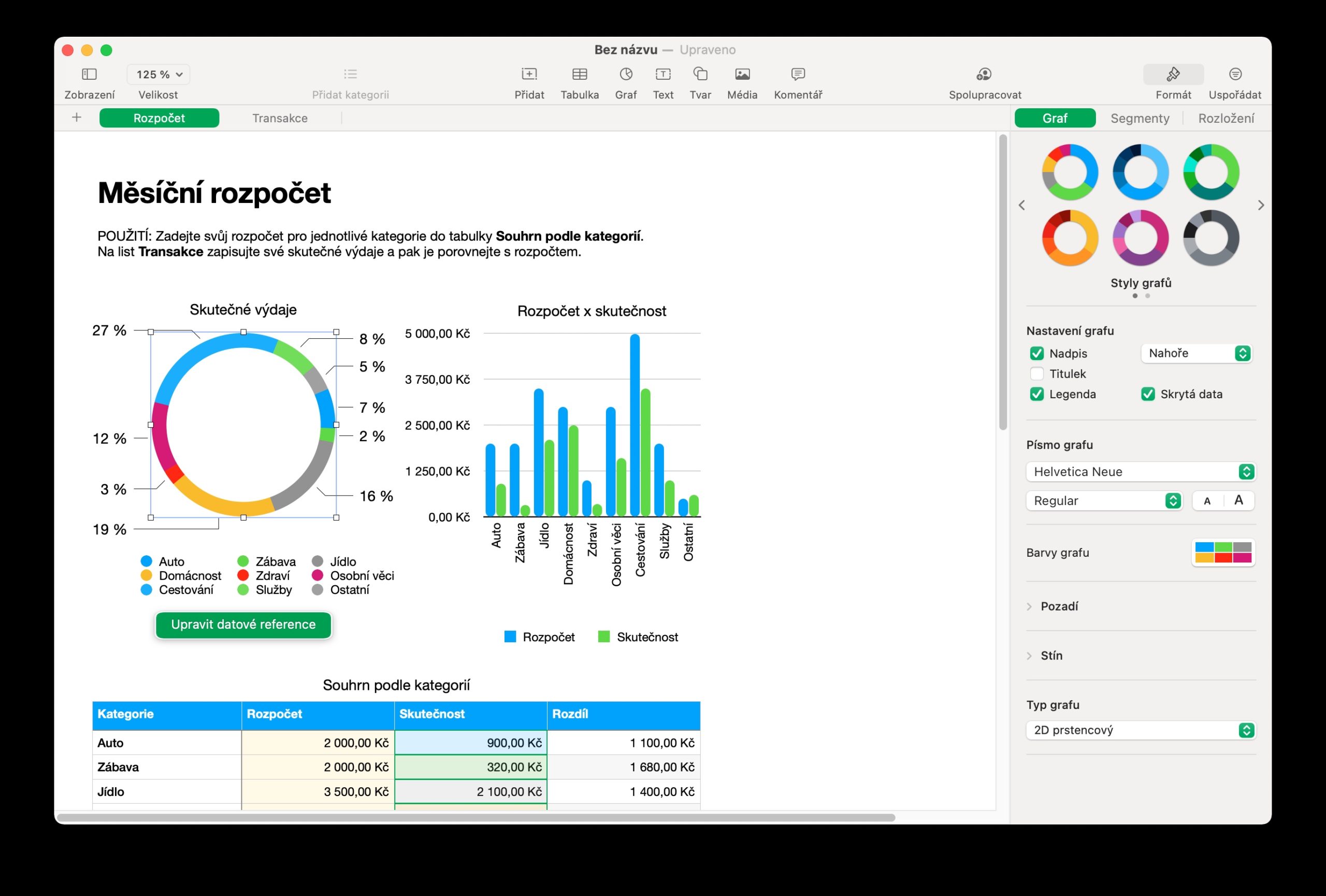 Numbers Mac uzamceni objektu