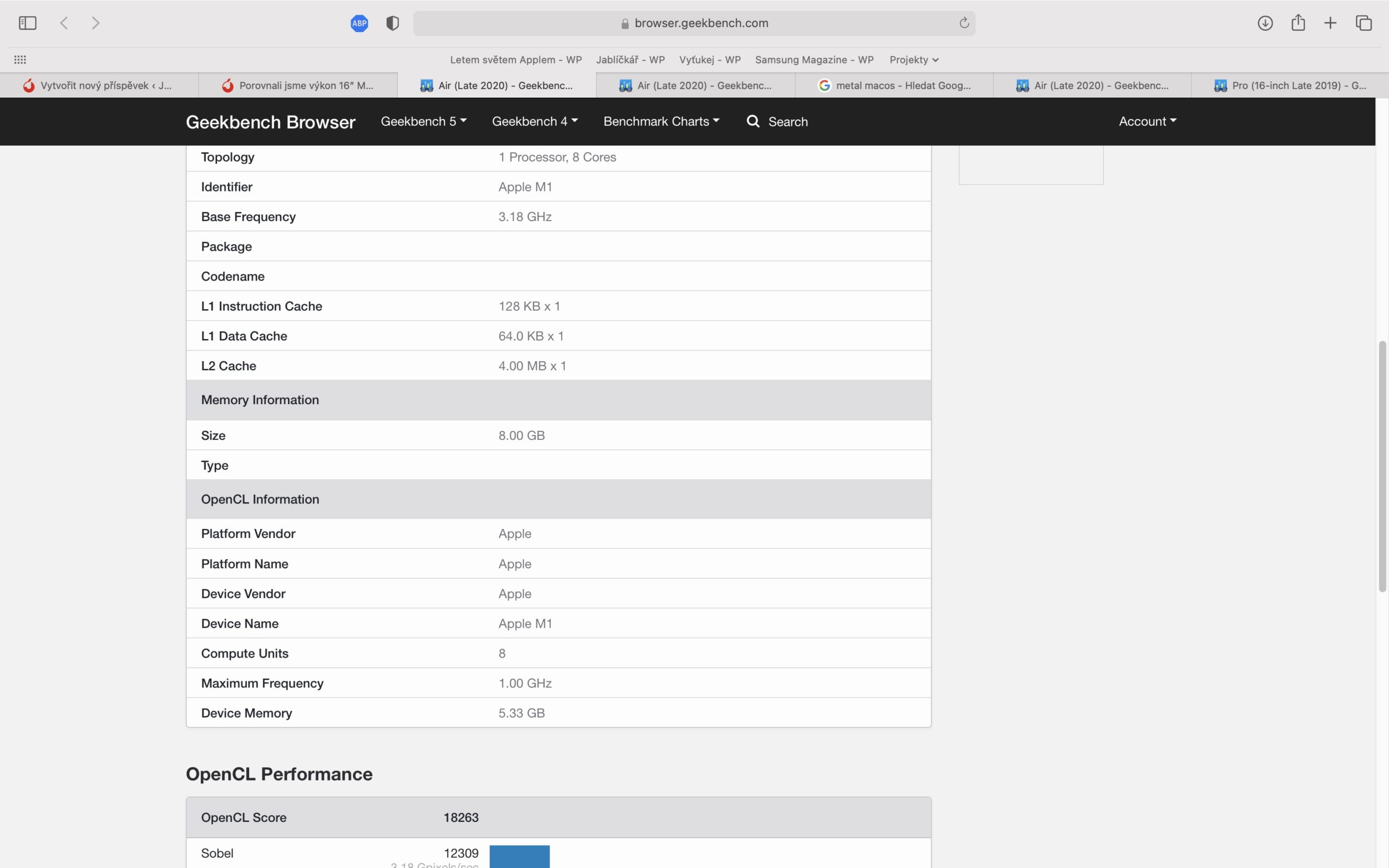 mba-m1-open-cl-geekbench3 macbook air m1 výkonnostní test