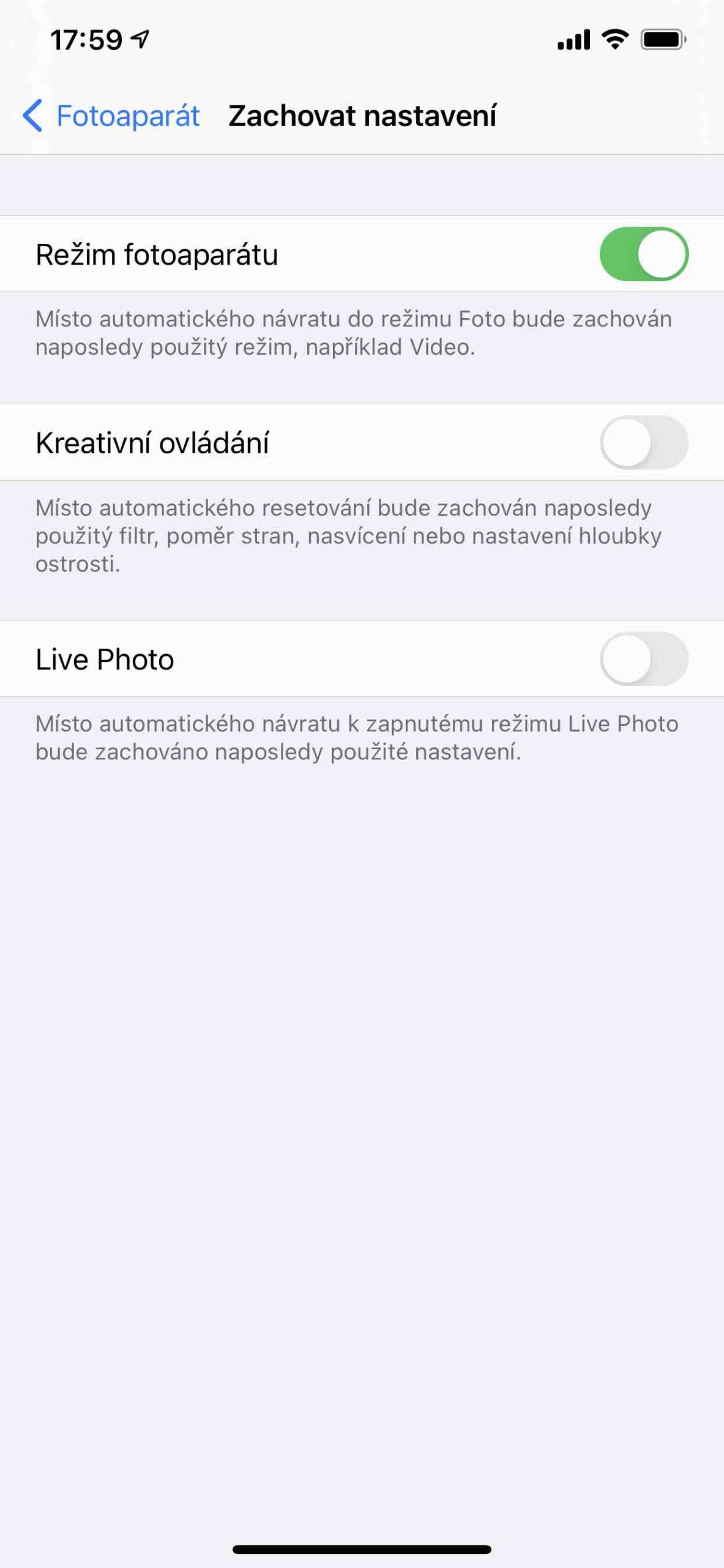 1 Zachovat nastavení 4