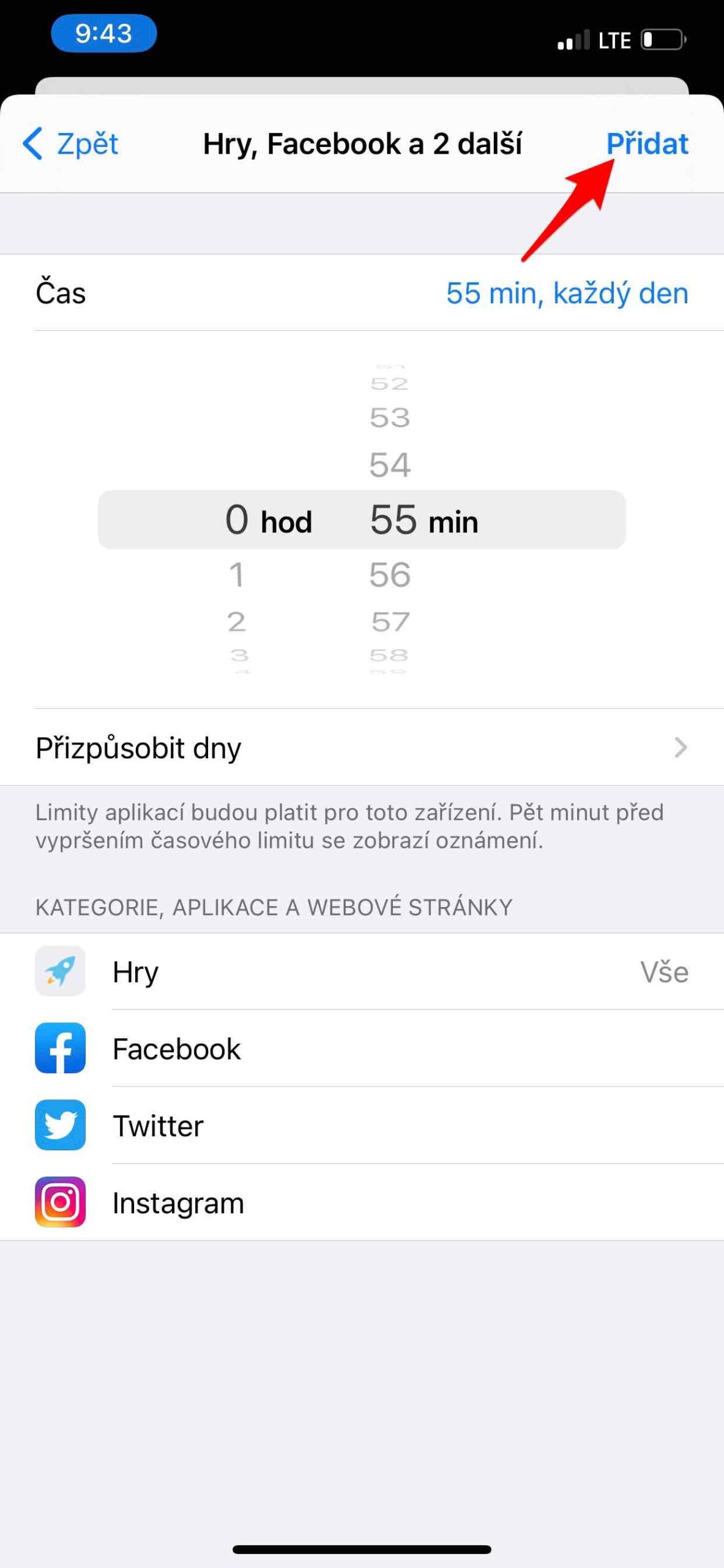 Limity pro aplikace 10 Čas u obrazovky