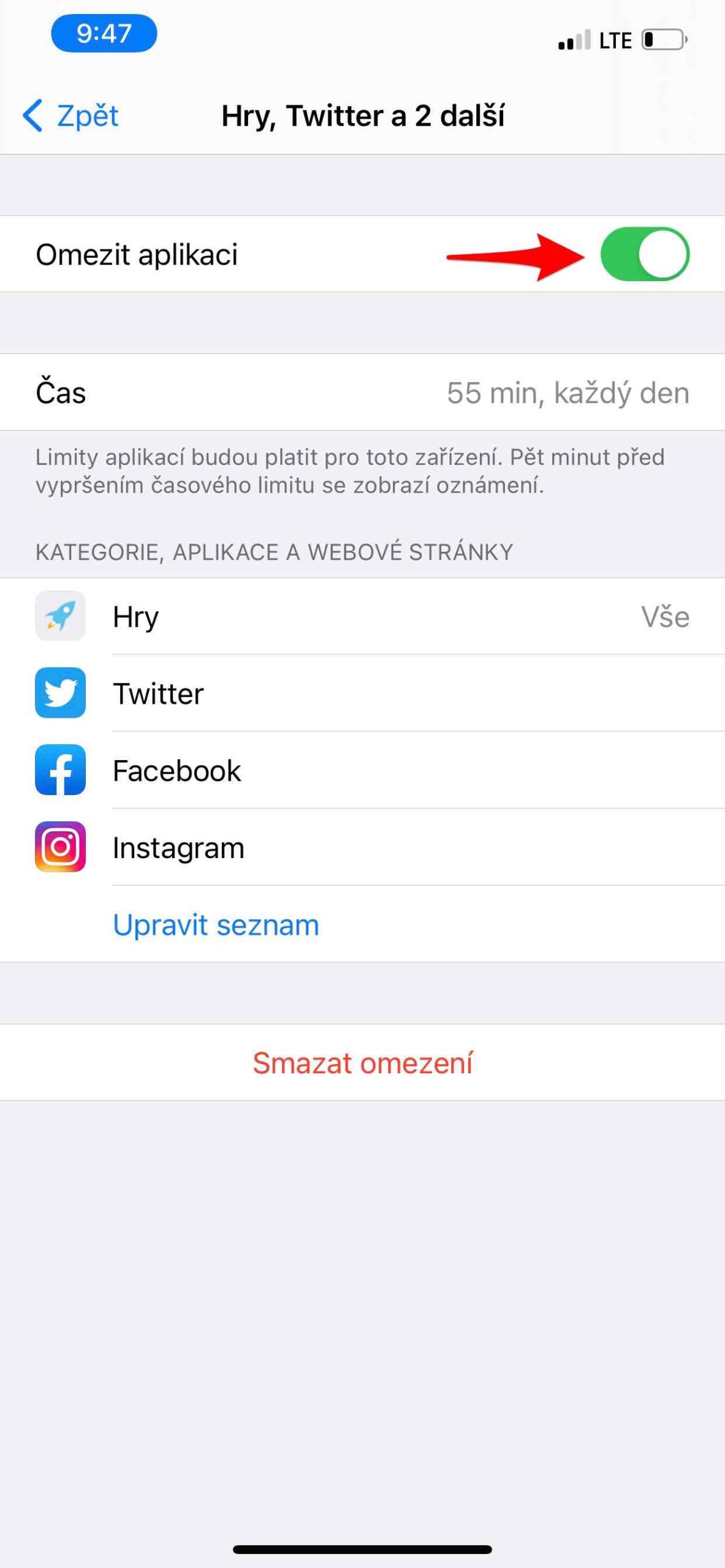 Limity pro aplikace 12 Čas u obrazovky