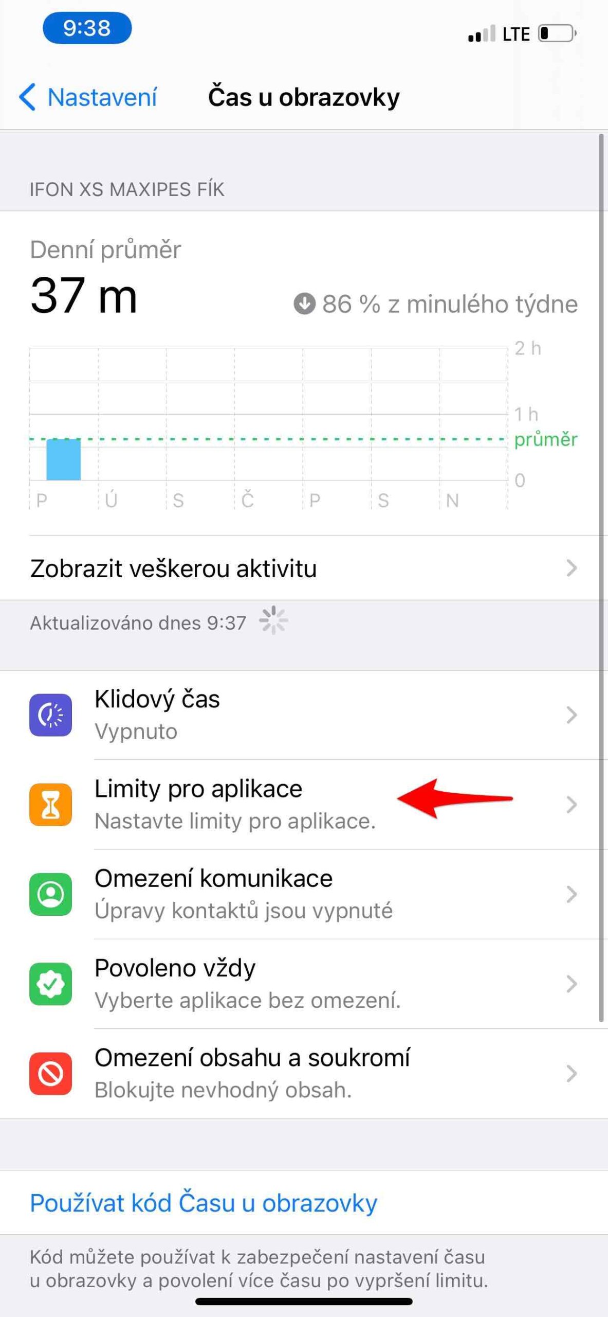 Limity pro aplikace 3 Čas u obrazovky