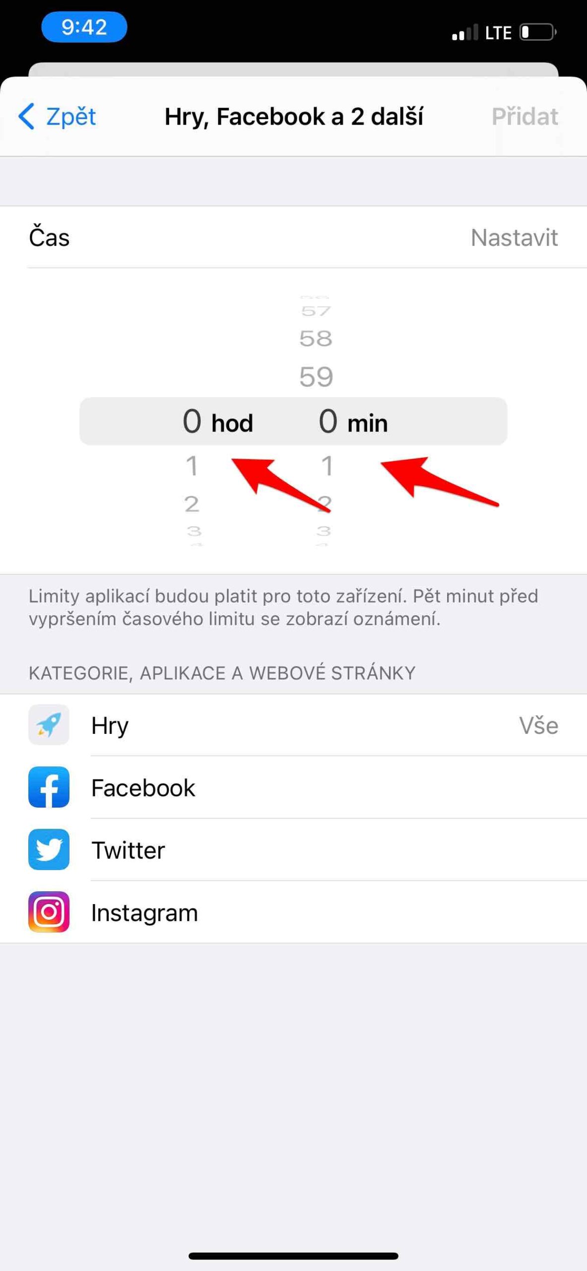 Limity pro aplikace 7 Čas u obrazovky