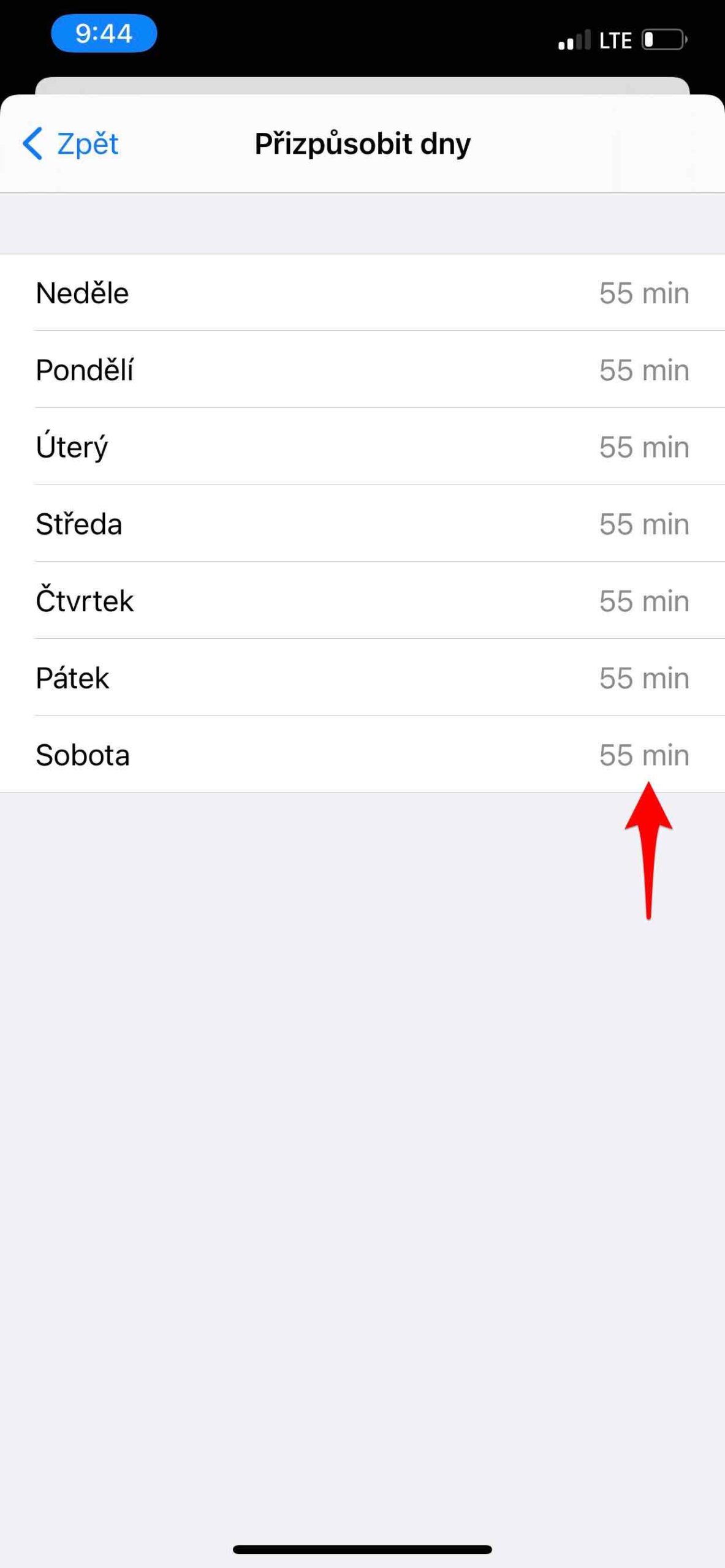 Limity pro aplikace 9 Čas u obrazovky