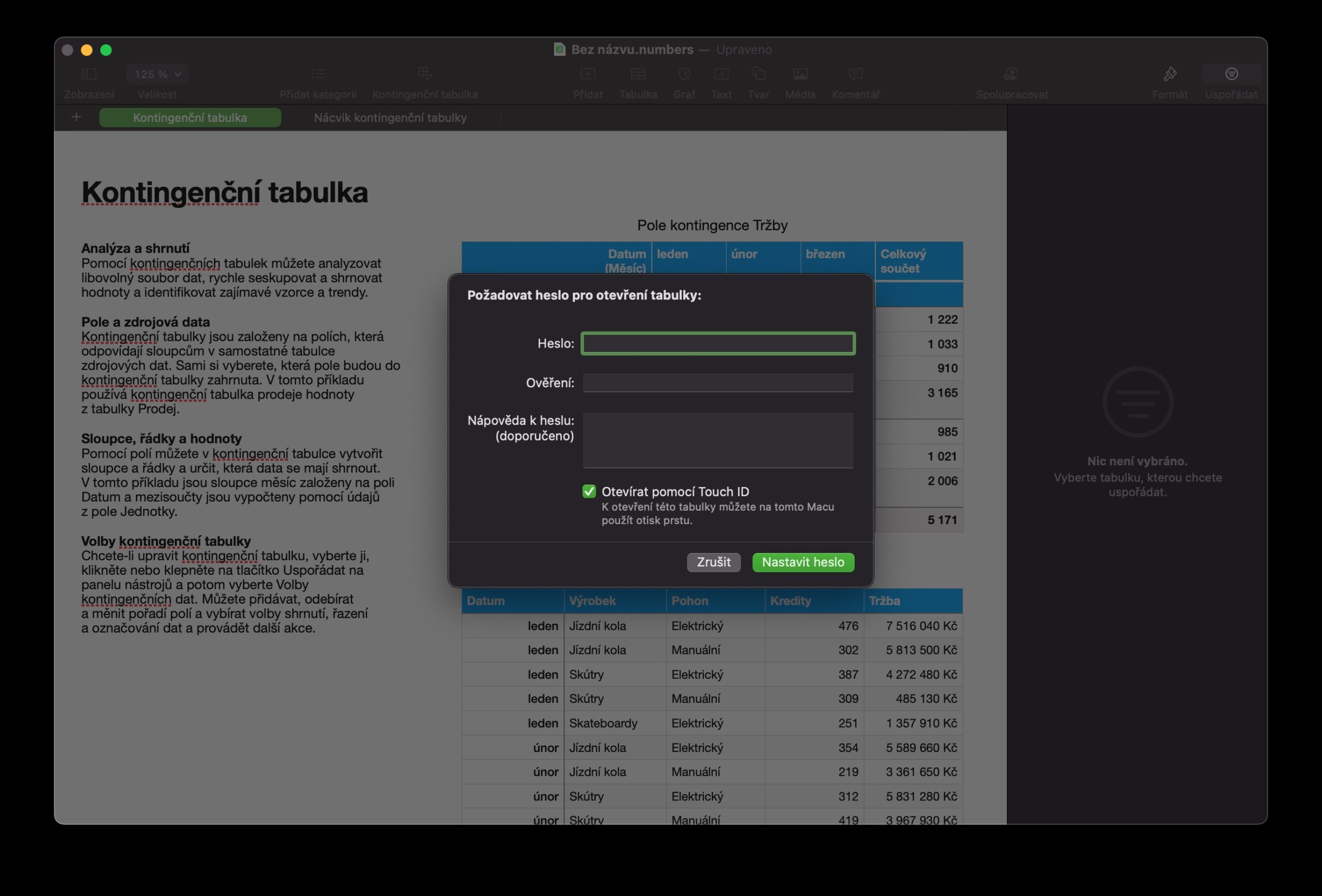 Numbers Mac zamknout heslem