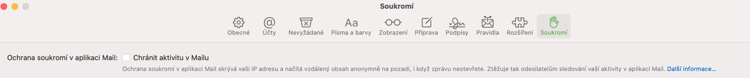 Mail chranit aktivitu