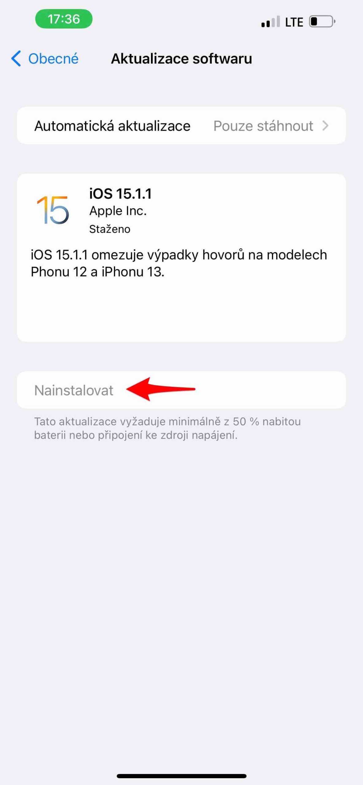 aktualizace ios
