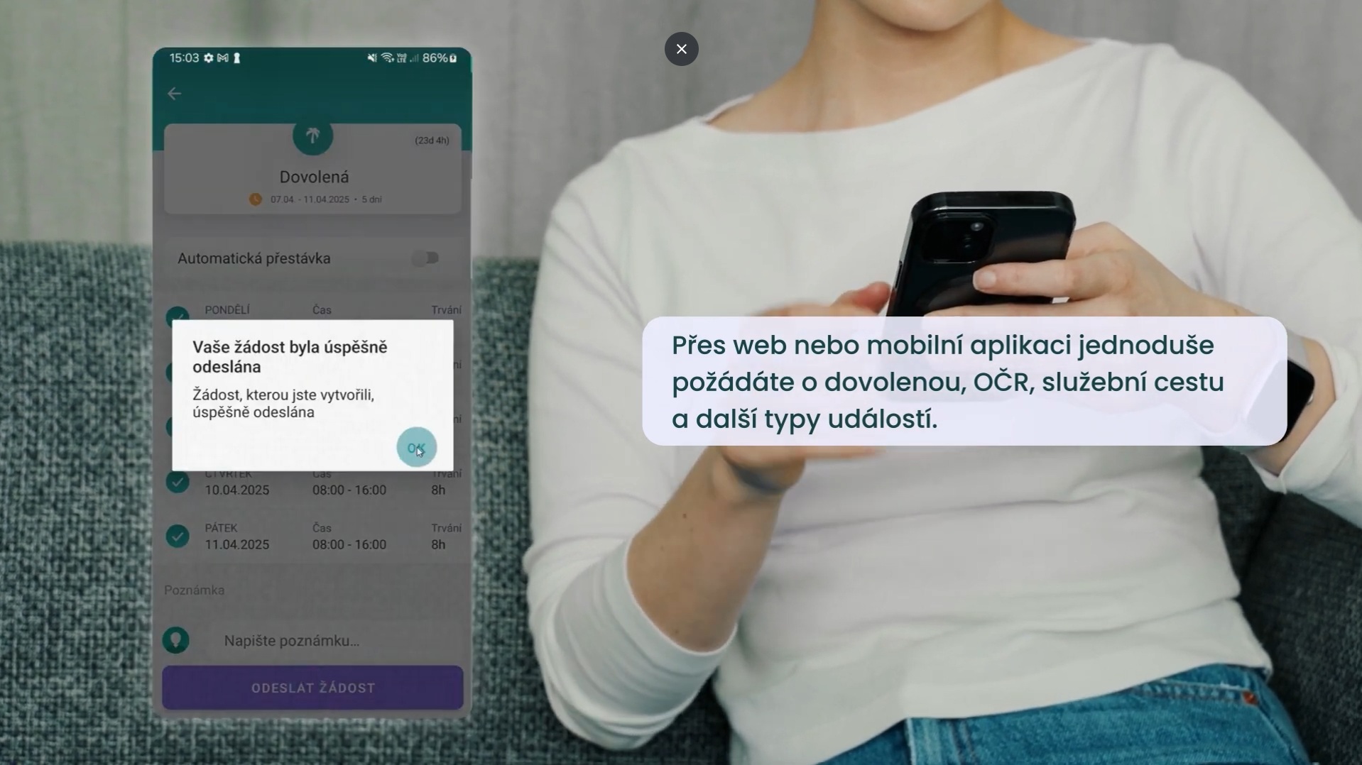 Fingera Dochazkovy system v mobilni aplikaci