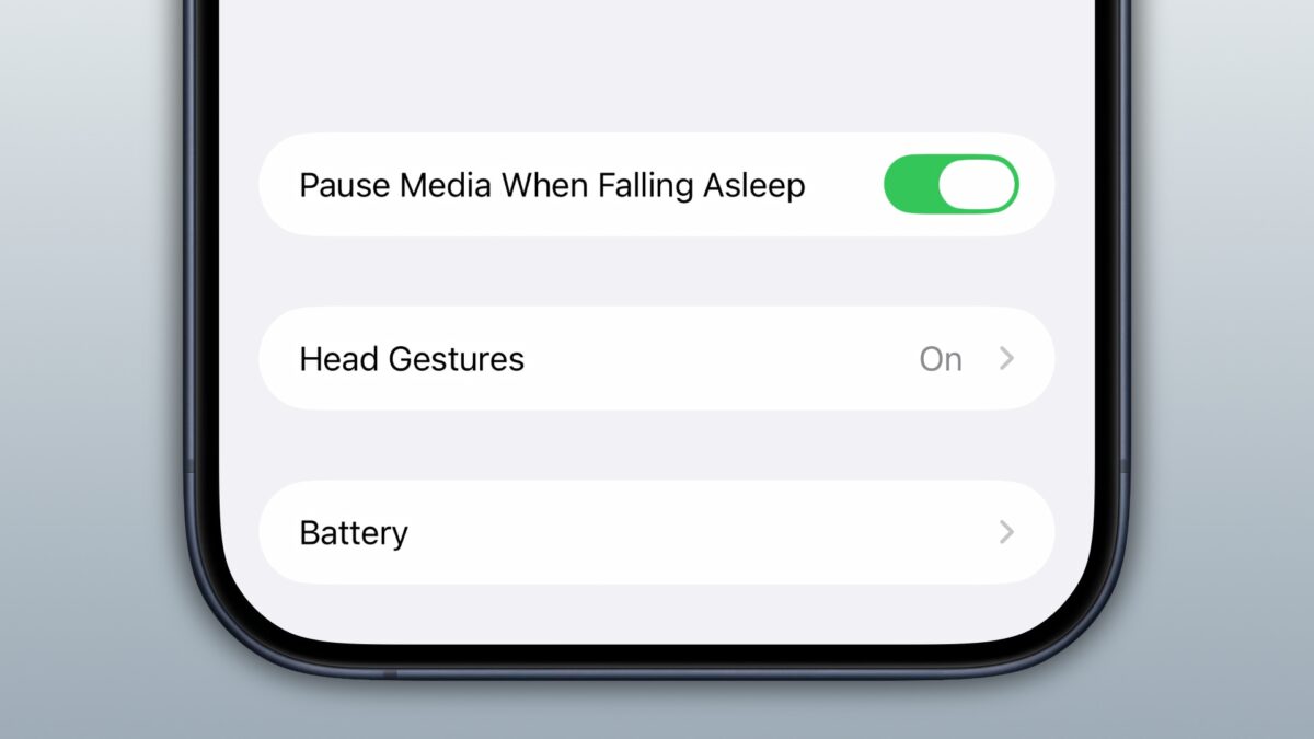 Apple iOS 26 Settings App AirPods Pause Media When Falling Asleep Option Selected 1200x675