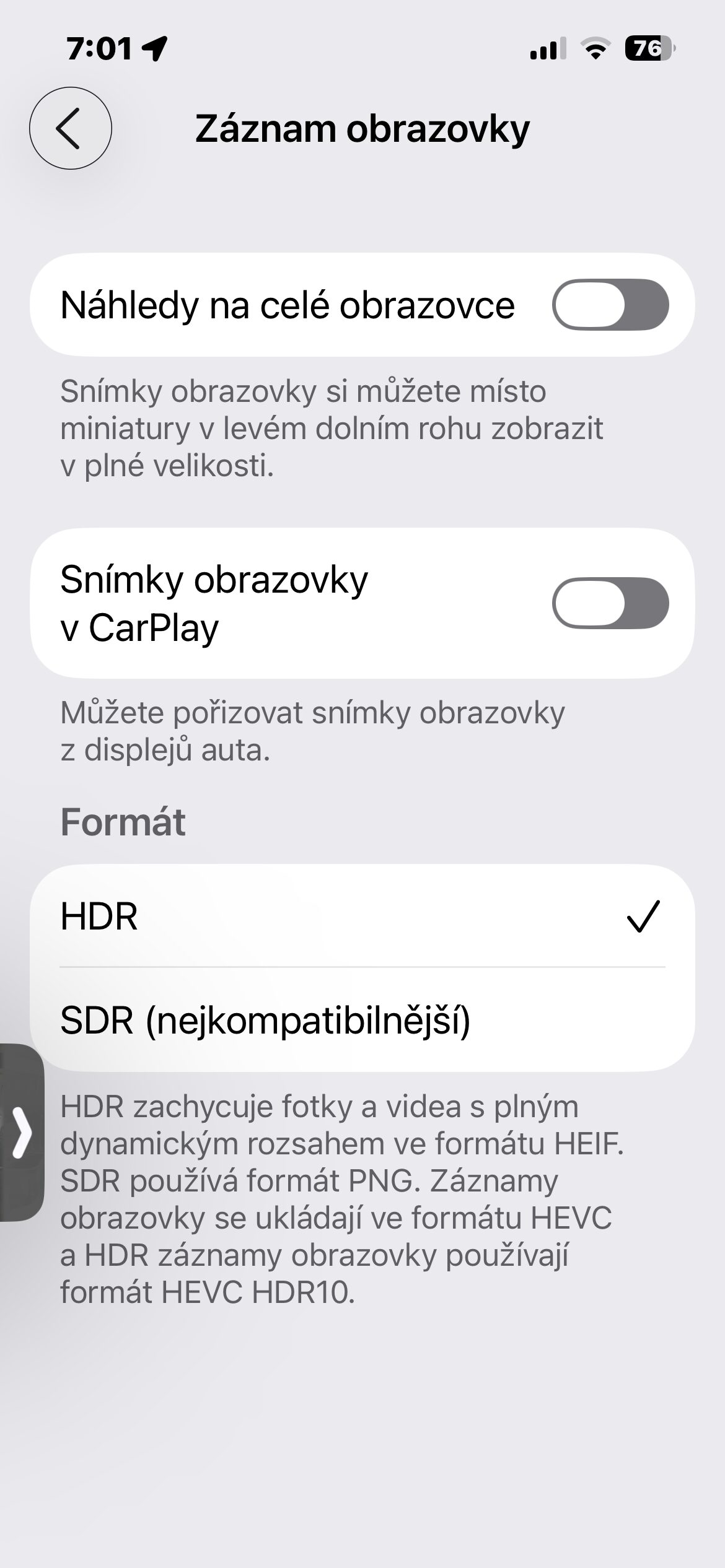 iOS 26 screenshoty v HDR 1